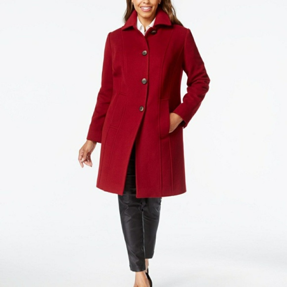 Ann Klein Red Wool Cashmere Coat Size 16